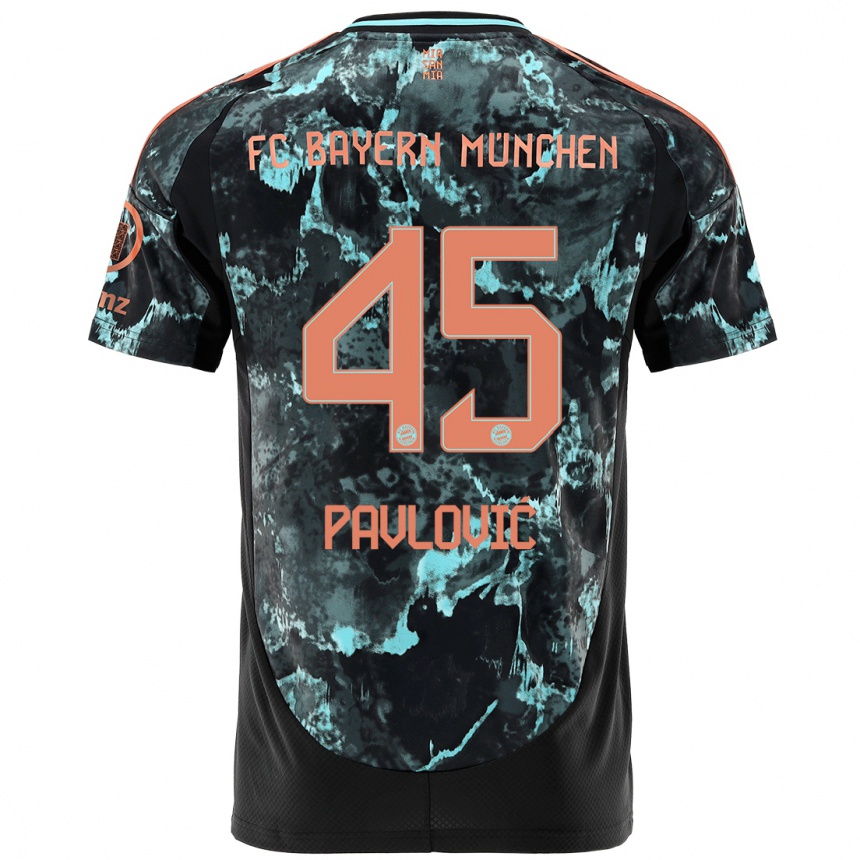 Enfant Football Maillot Aleksandar Pavlovic #45 Noir Tenues Extérieur 2024/25