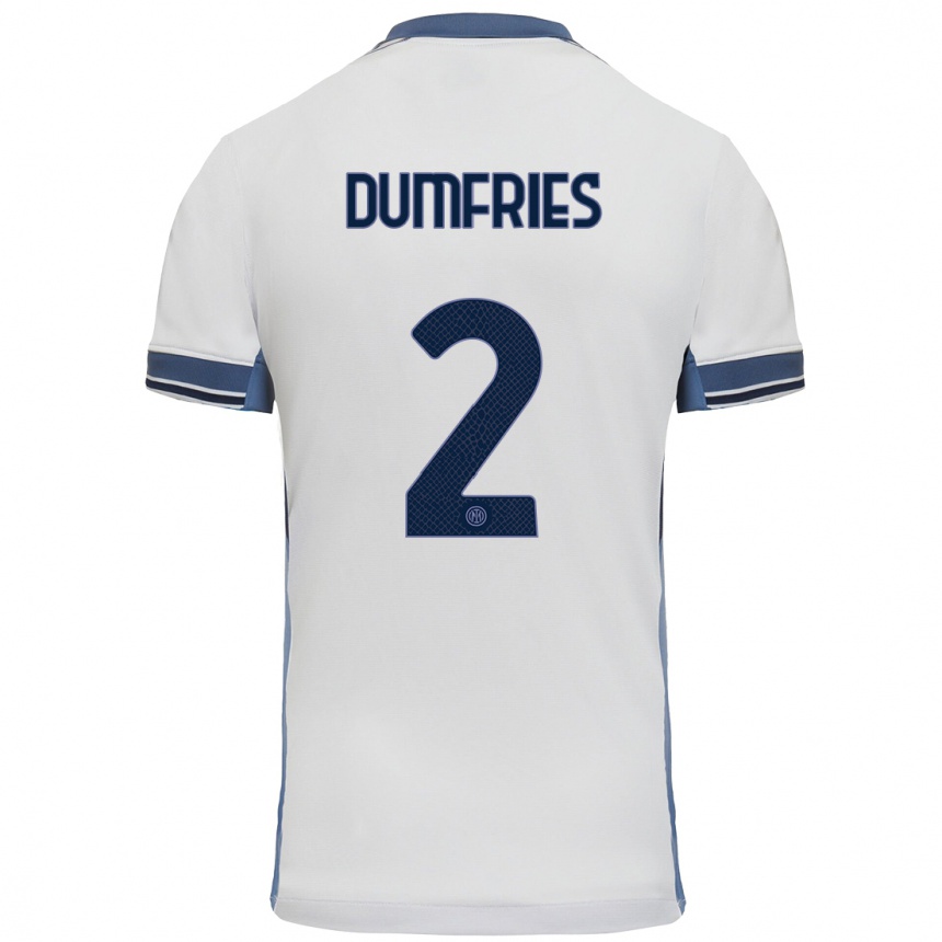 Enfant Football Maillot Denzel Dumfries #2 Blanc Gris Tenues Extérieur 2024/25