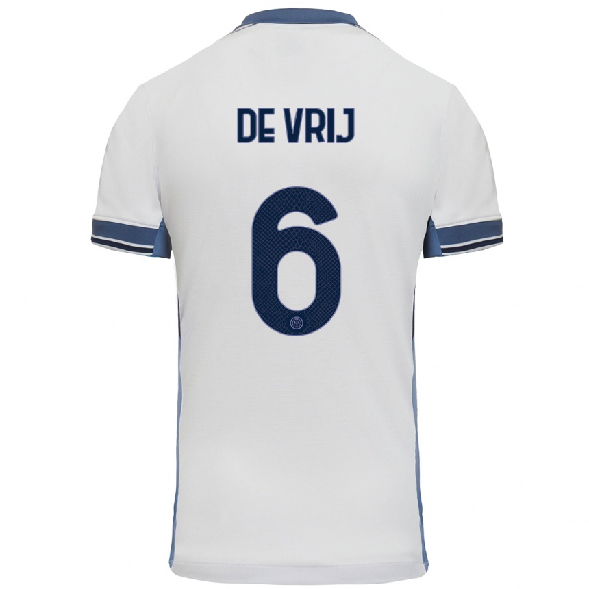 Enfant Football Maillot Stefan De Vrij #6 Blanc Gris Tenues Extérieur 2024/25