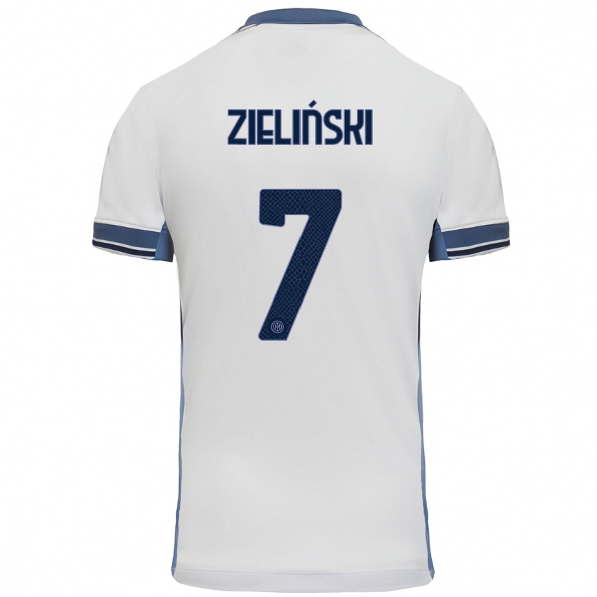 Enfant Football Maillot Piotr Zielinski #7 Blanc Gris Tenues Extérieur 2024/25