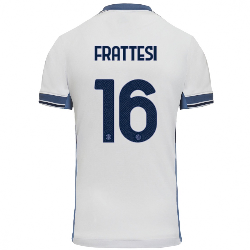 Enfant Football Maillot Davide Frattesi #16 Blanc Gris Tenues Extérieur 2024/25