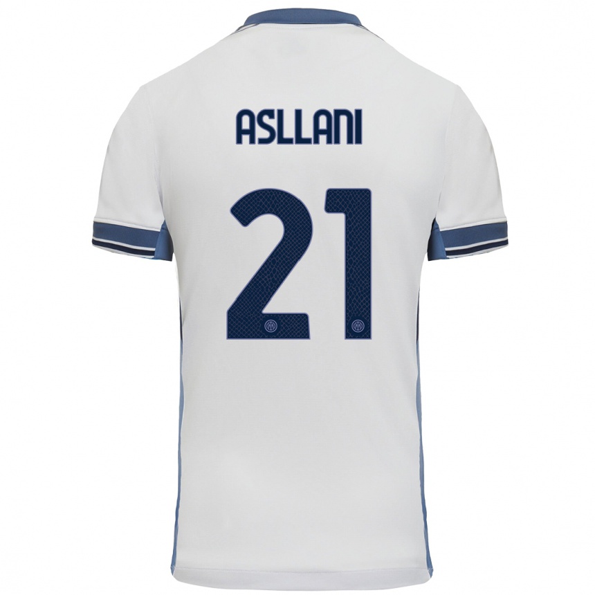 Enfant Football Maillot Kristjan Asllani #21 Blanc Gris Tenues Extérieur 2024/25