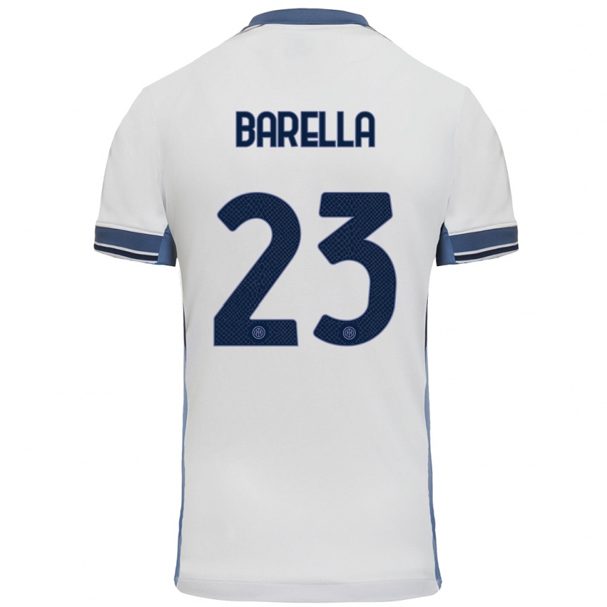 Enfant Football Maillot Nicolo Barella #23 Blanc Gris Tenues Extérieur 2024/25