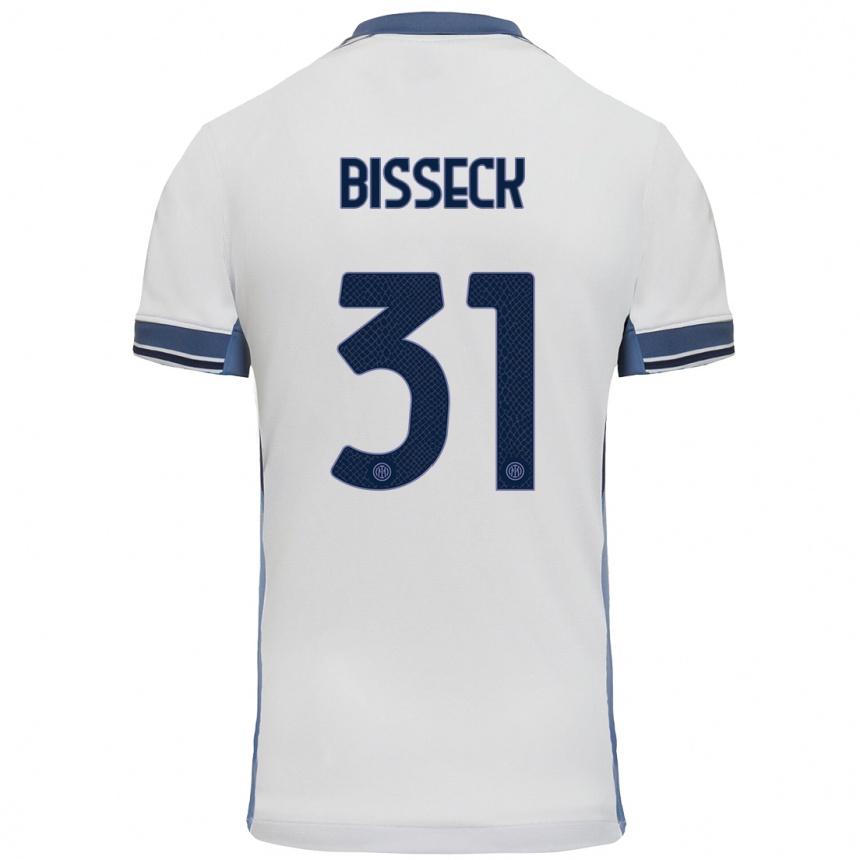 Enfant Football Maillot Yann Bisseck #31 Blanc Gris Tenues Extérieur 2024/25