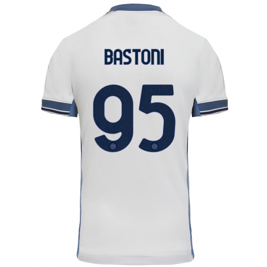 Enfant Football Maillot Alessandro Bastoni #95 Blanc Gris Tenues Extérieur 2024/25