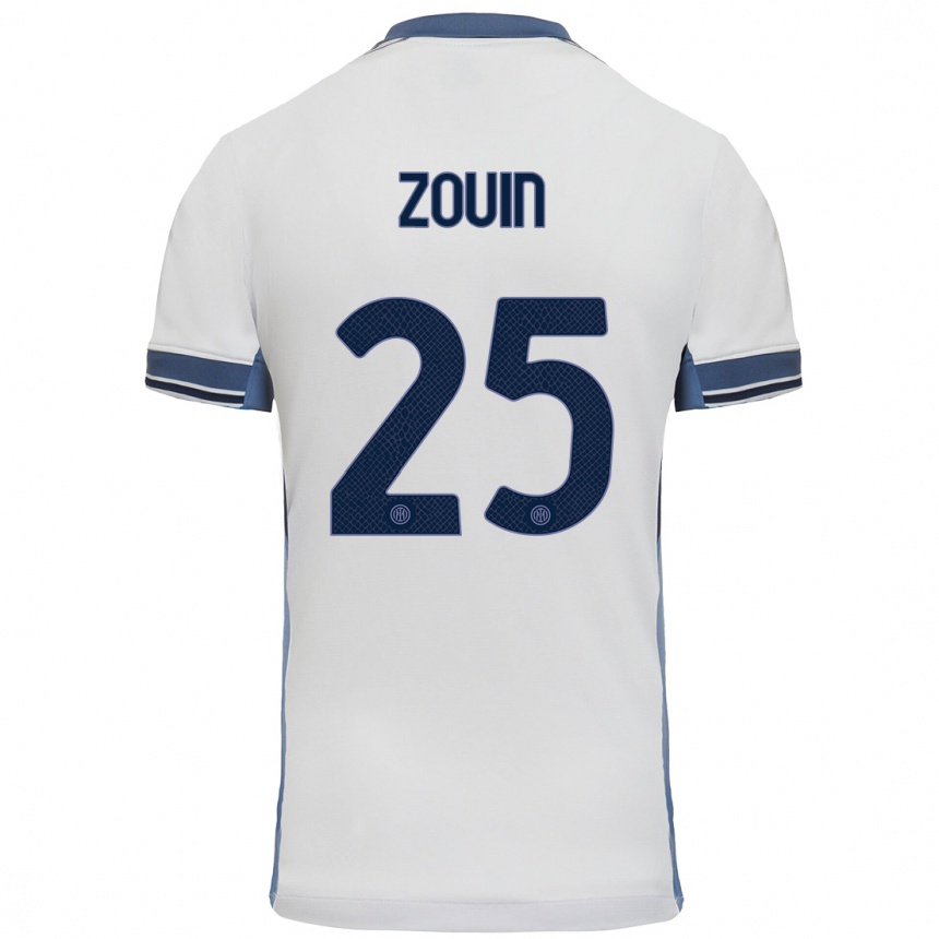 Enfant Football Maillot Aymen Zouin #25 Blanc Gris Tenues Extérieur 2024/25