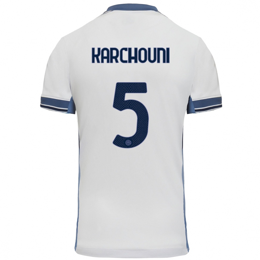 Enfant Football Maillot Ghoutia Karchouni #5 Blanc Gris Tenues Extérieur 2024/25