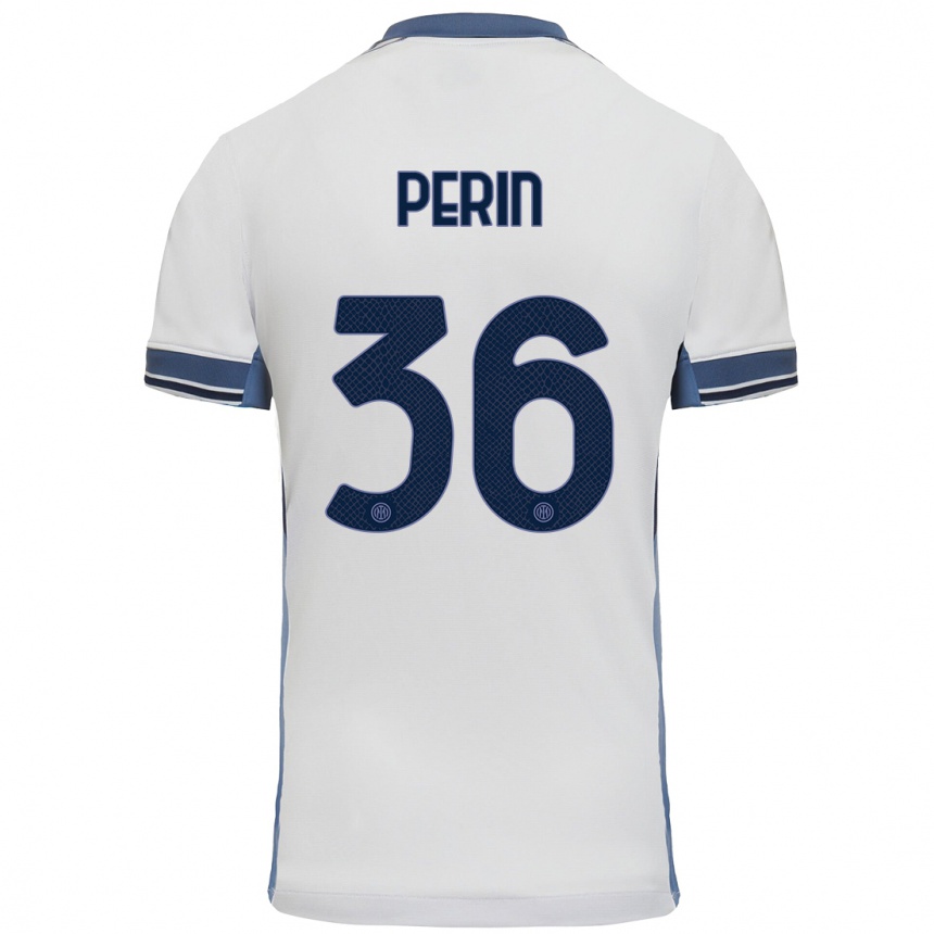 Enfant Football Maillot Nicolo Perin #36 Blanc Gris Tenues Extérieur 2024/25