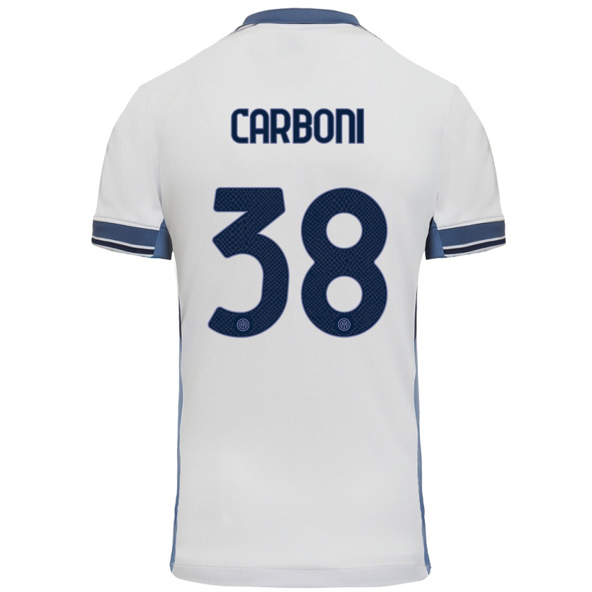 Enfant Football Maillot Valentin Carboni #38 Blanc Gris Tenues Extérieur 2024/25