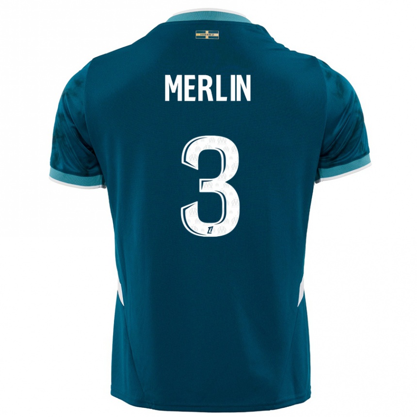 Enfant Football Maillot Quentin Merlin #3 Turquoise Bleu Tenues Extérieur 2024/25