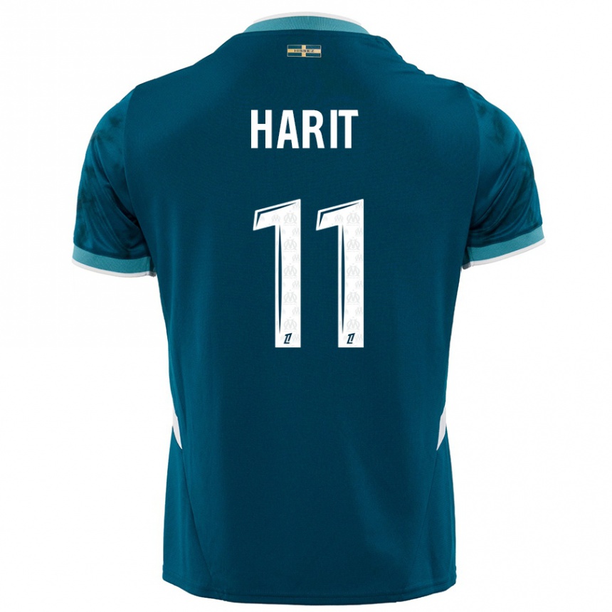 Enfant Football Maillot Amine Harit #11 Turquoise Bleu Tenues Extérieur 2024/25