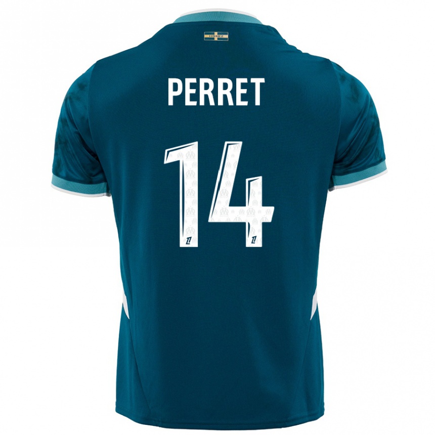 Enfant Football Maillot Jenny Perret #14 Turquoise Bleu Tenues Extérieur 2024/25