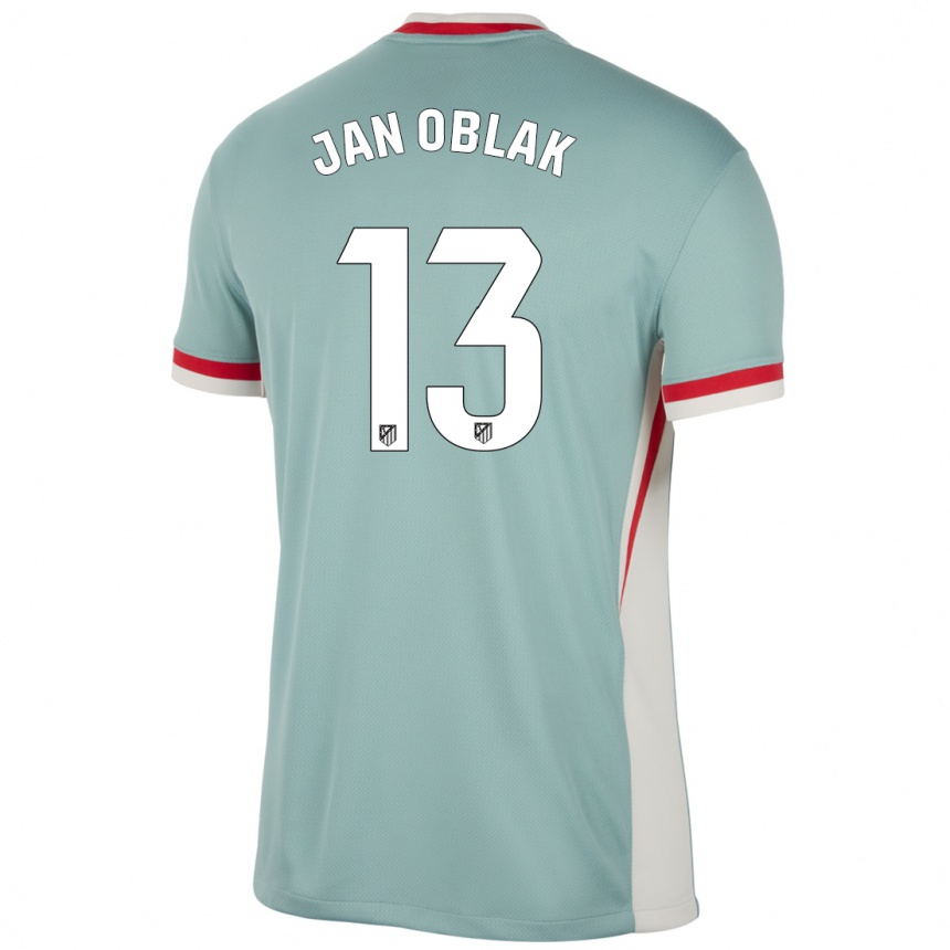 Enfant Football Maillot Jan Oblak #13 Beige Clair Bleu Tenues Extérieur 2024/25