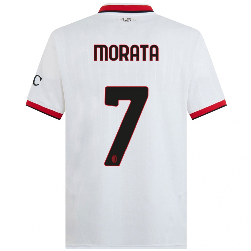 Enfant Football Maillot Alvaro Morata #7 Blanc Noir Rouge Tenues Extérieur 2024/25