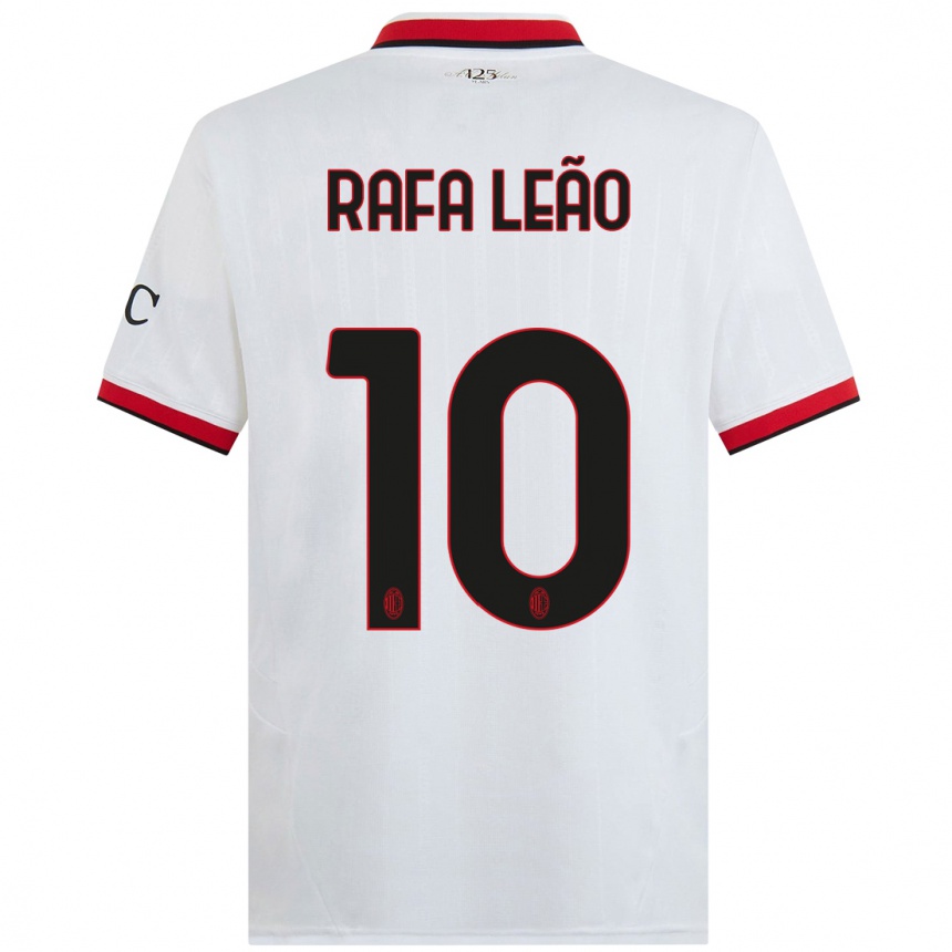 Enfant Football Maillot Rafael Leao #10 Blanc Noir Rouge Tenues Extérieur 2024/25