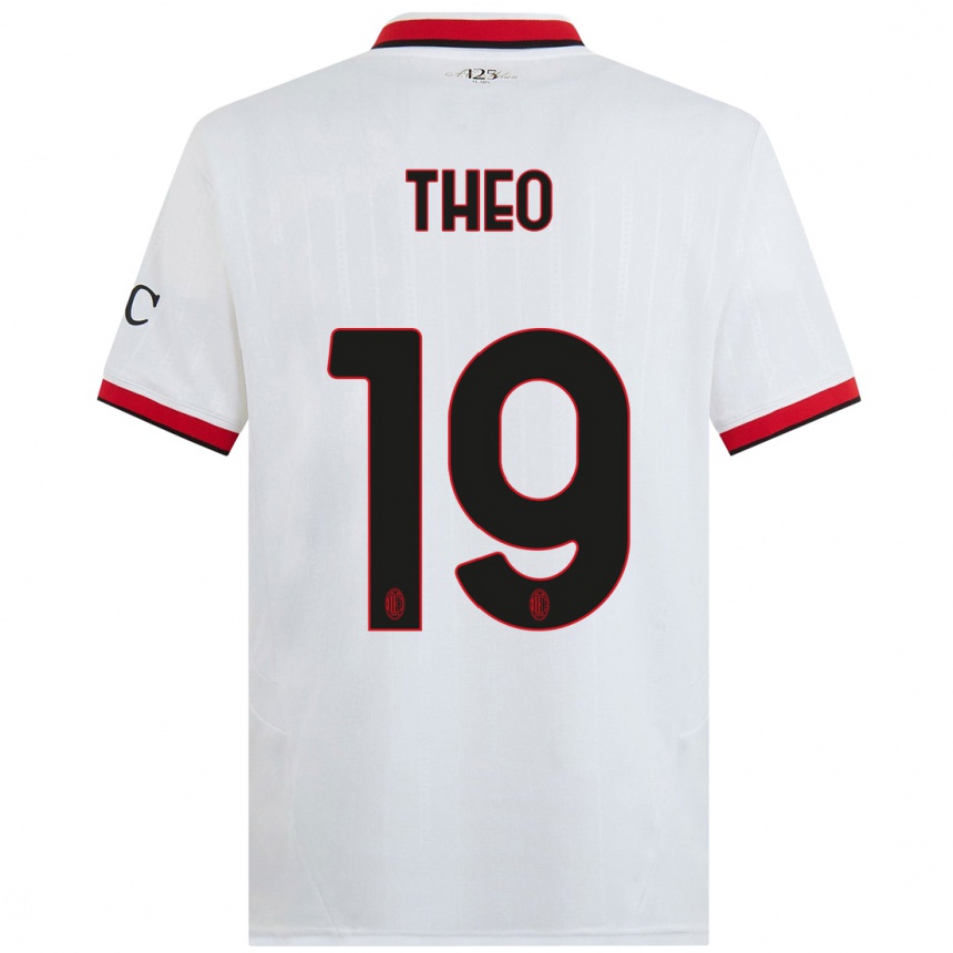 Enfant Football Maillot Theo Hernandez #19 Blanc Noir Rouge Tenues Extérieur 2024/25