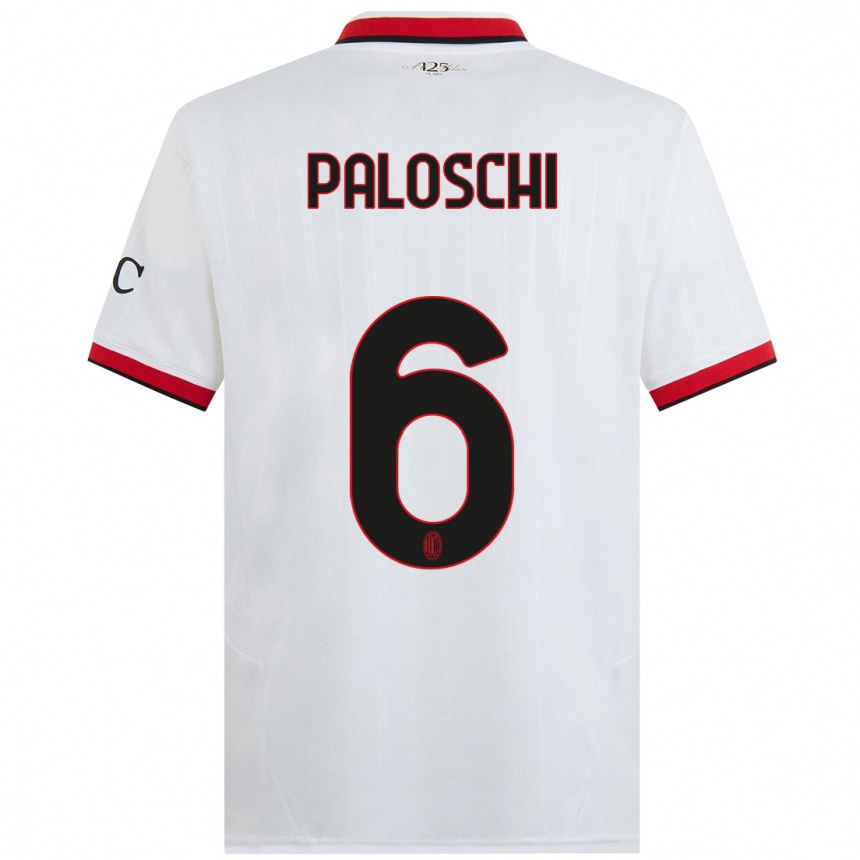 Enfant Football Maillot Dorian Paloschi #6 Blanc Noir Rouge Tenues Extérieur 2024/25