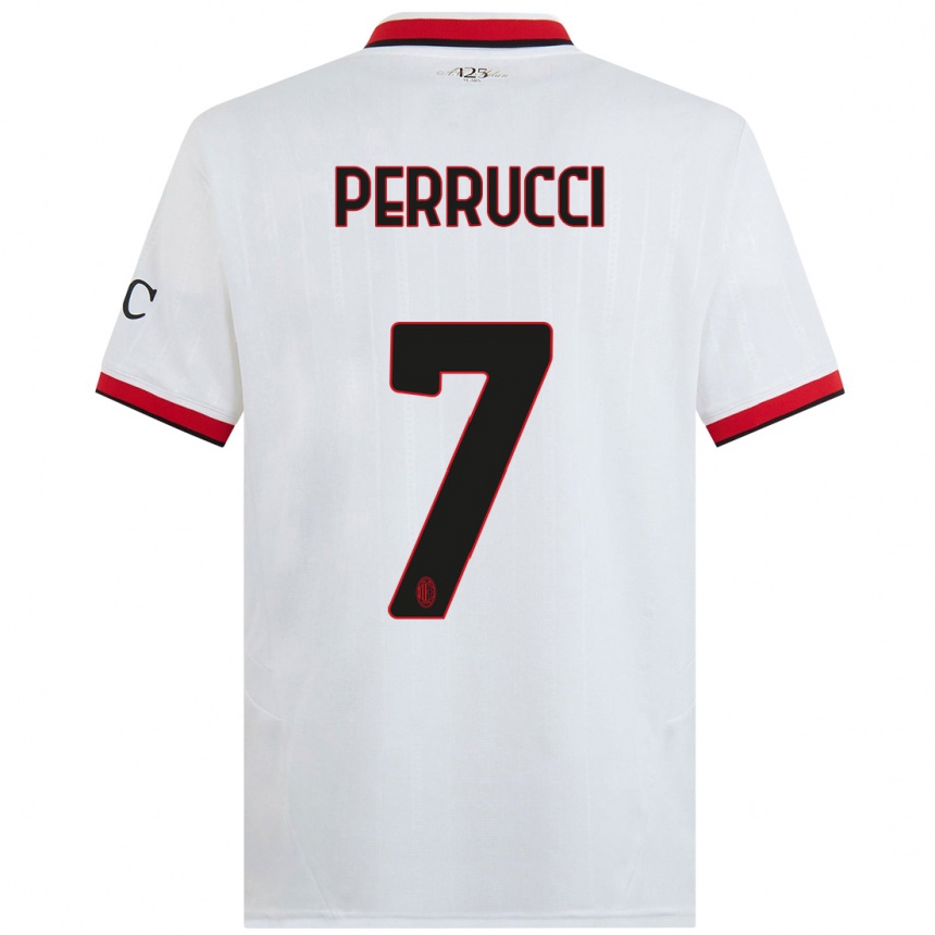 Enfant Football Maillot Vincenzo Perrucci #7 Blanc Noir Rouge Tenues Extérieur 2024/25