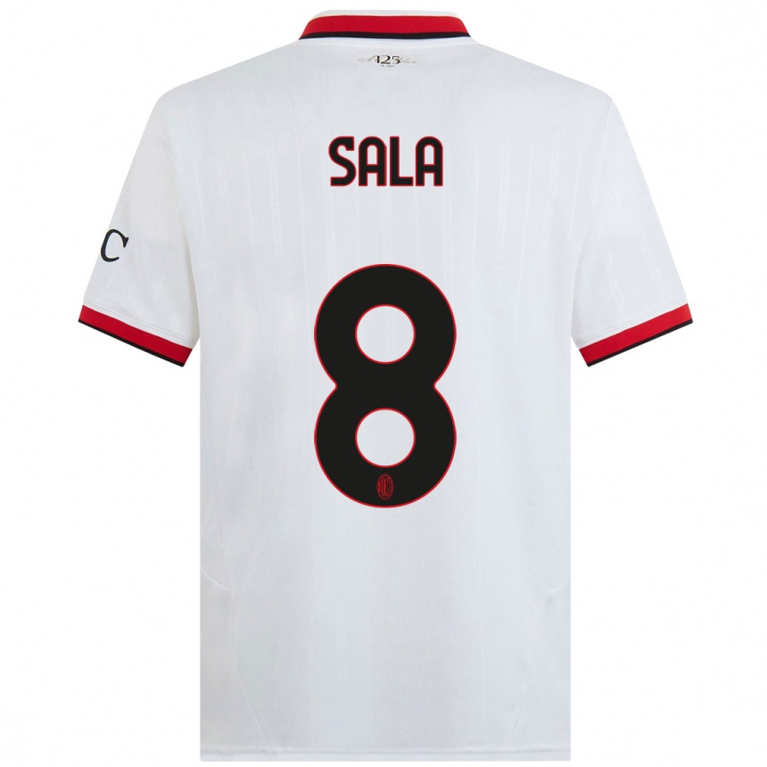 Enfant Football Maillot Emanuele Sala #8 Blanc Noir Rouge Tenues Extérieur 2024/25