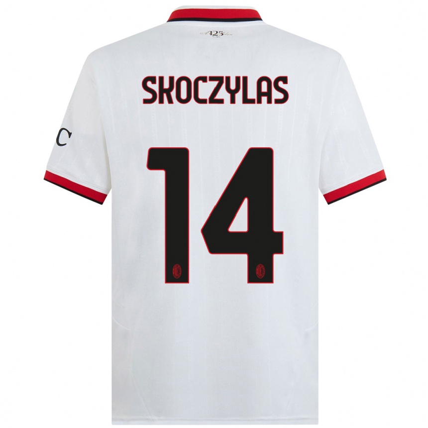 Enfant Football Maillot Mateusz Skoczylas #14 Blanc Noir Rouge Tenues Extérieur 2024/25