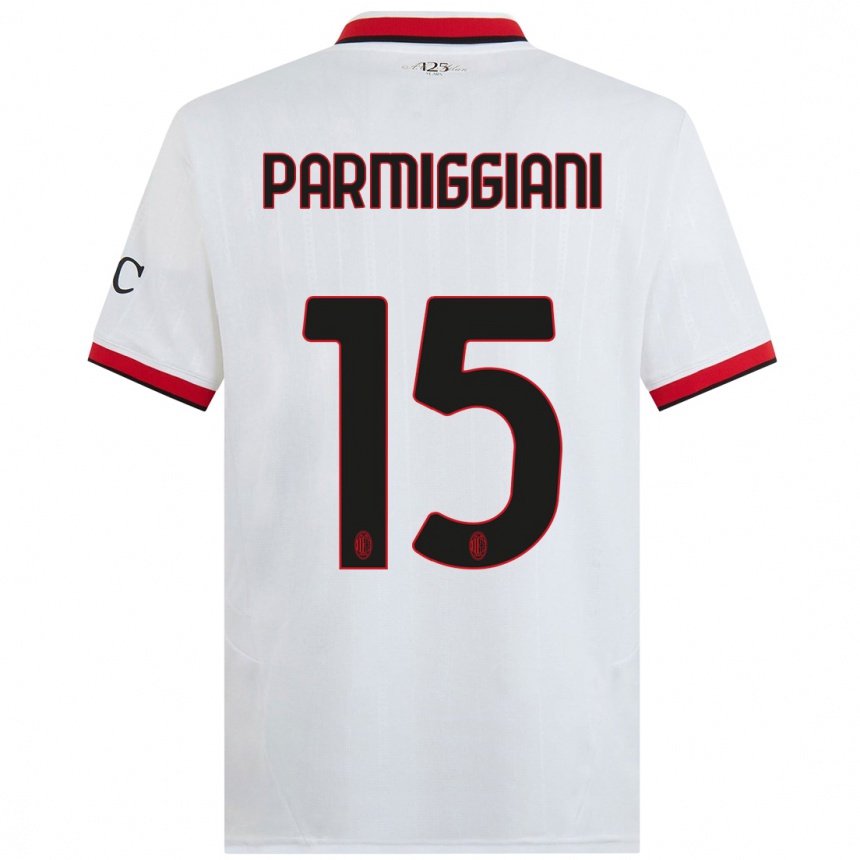 Enfant Football Maillot Pietro Parmiggiani #15 Blanc Noir Rouge Tenues Extérieur 2024/25