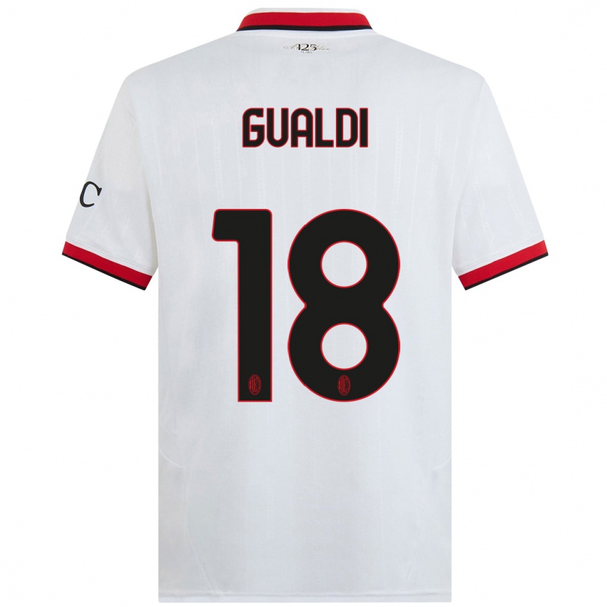 Enfant Football Maillot Andrea Gualdi #18 Blanc Noir Rouge Tenues Extérieur 2024/25