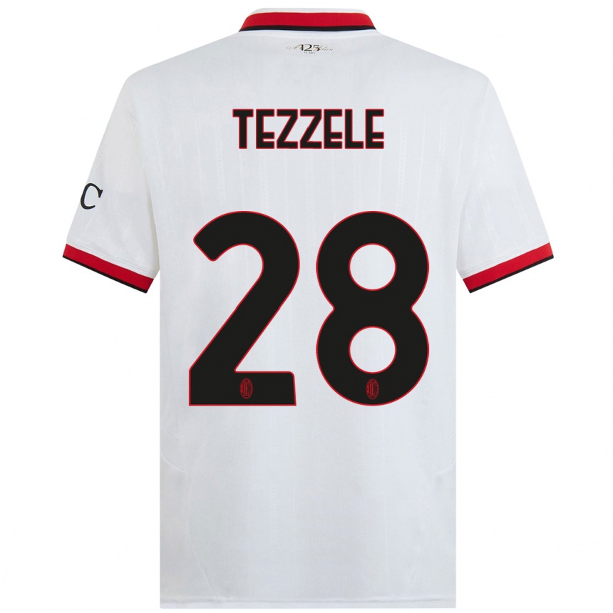 Enfant Football Maillot Matteo Tezzele #28 Blanc Noir Rouge Tenues Extérieur 2024/25