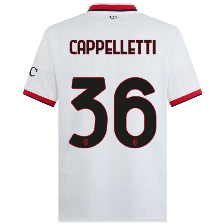 Enfant Football Maillot Mattia Cappelletti #36 Blanc Noir Rouge Tenues Extérieur 2024/25