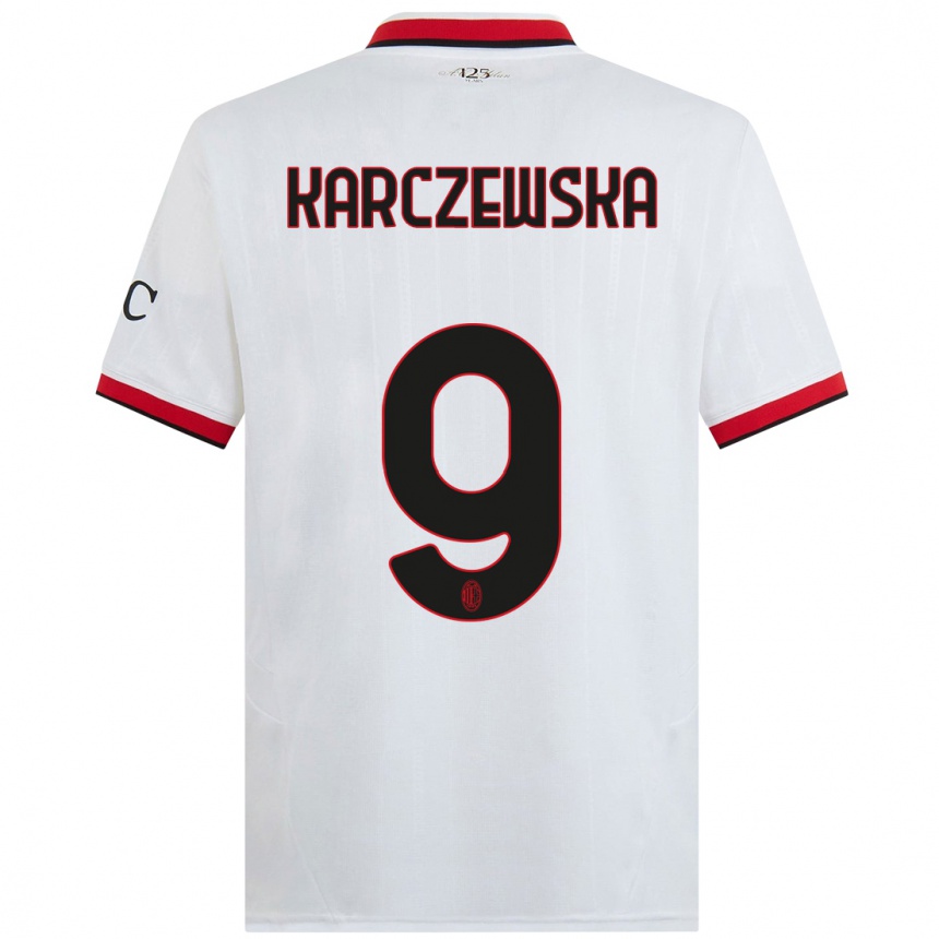 Enfant Football Maillot Nikola Karczewska #9 Blanc Noir Rouge Tenues Extérieur 2024/25