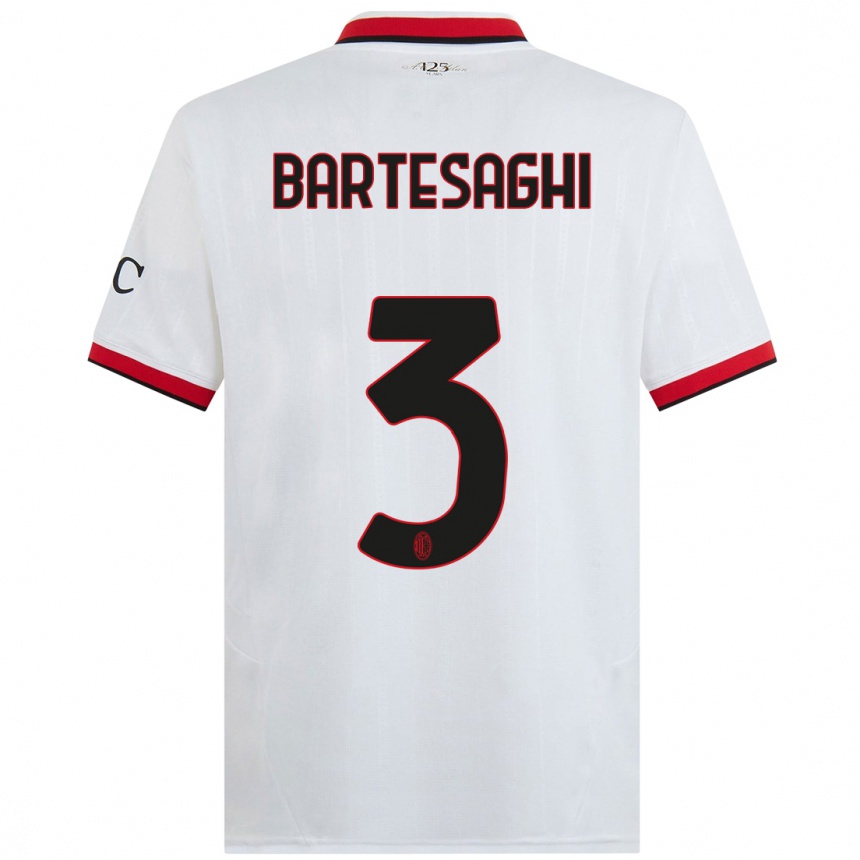 Enfant Football Maillot Davide Bartesaghi #3 Blanc Noir Rouge Tenues Extérieur 2024/25