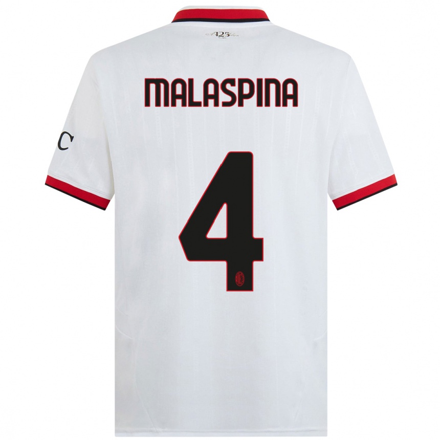 Enfant Football Maillot Mattia Malaspina #4 Blanc Noir Rouge Tenues Extérieur 2024/25