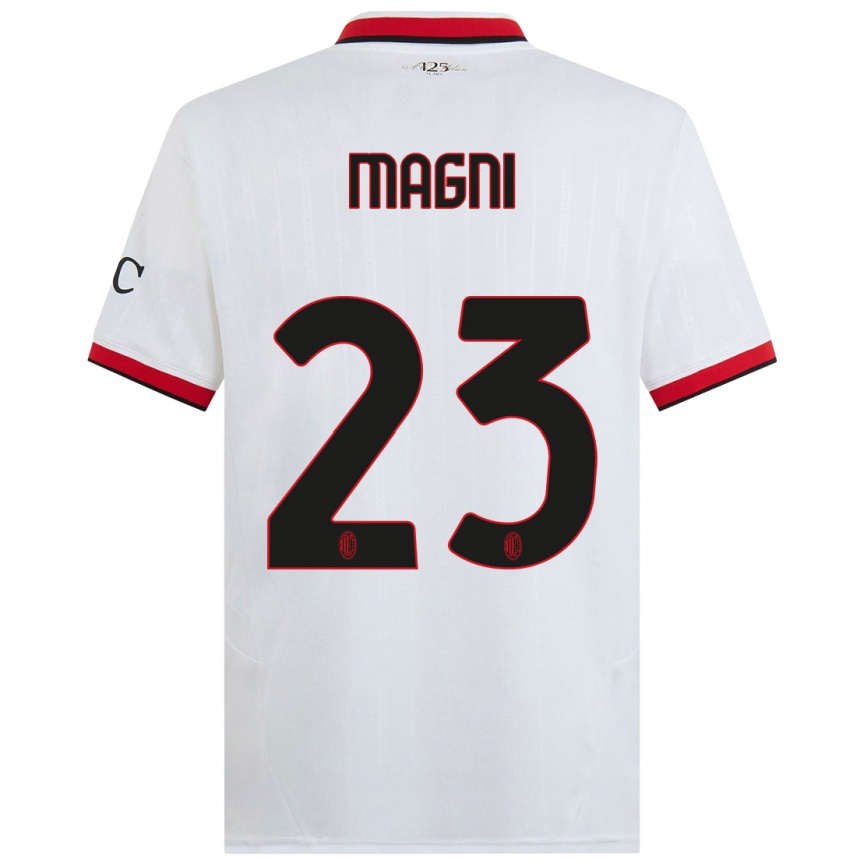 Enfant Football Maillot Vittorio Magni #23 Blanc Noir Rouge Tenues Extérieur 2024/25