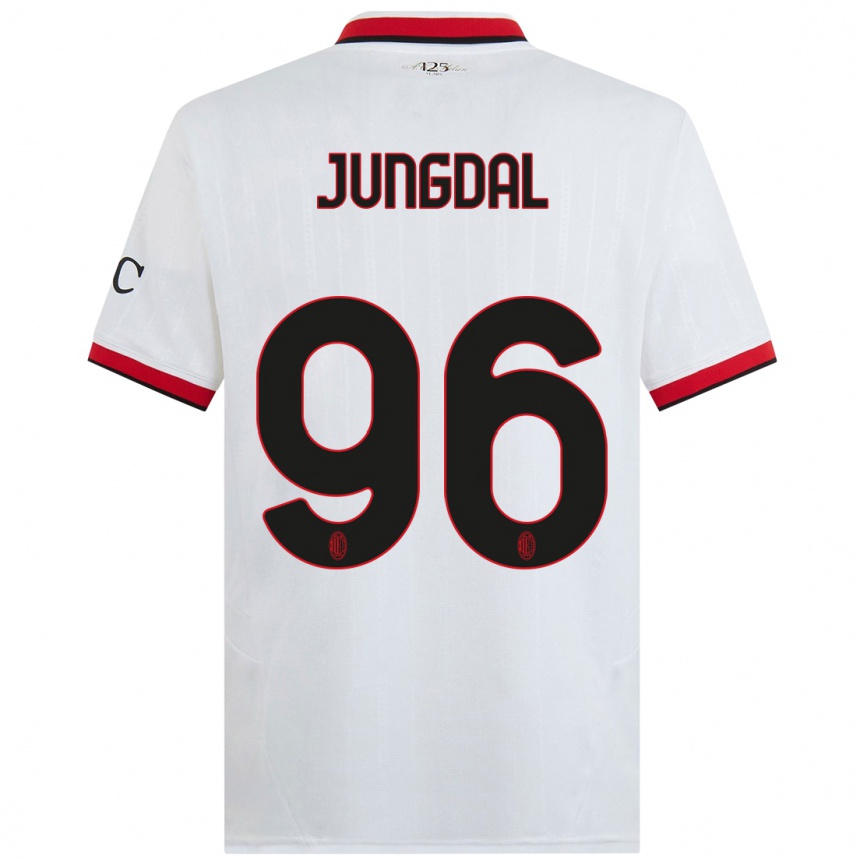 Enfant Football Maillot Andreas Jungdal #96 Blanc Noir Rouge Tenues Extérieur 2024/25