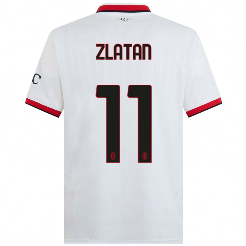 Enfant Football Maillot Zlatan Ibrahimovic #11 Blanc Noir Rouge Tenues Extérieur 2024/25