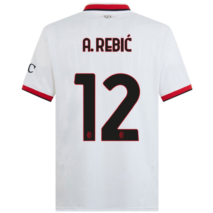 Enfant Football Maillot Ante Rebic #12 Blanc Noir Rouge Tenues Extérieur 2024/25