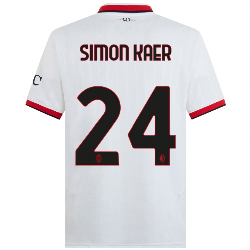 Enfant Football Maillot Simon Kaer #24 Blanc Noir Rouge Tenues Extérieur 2024/25