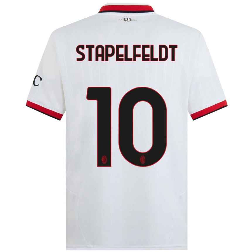 Enfant Football Maillot Nina Stapelfeldt #10 Blanc Noir Rouge Tenues Extérieur 2024/25