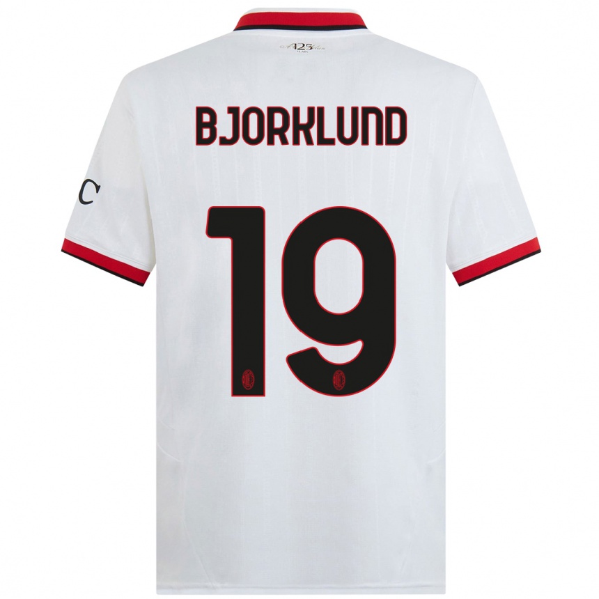 Enfant Football Maillot Lukas Bjorklund #19 Blanc Noir Rouge Tenues Extérieur 2024/25