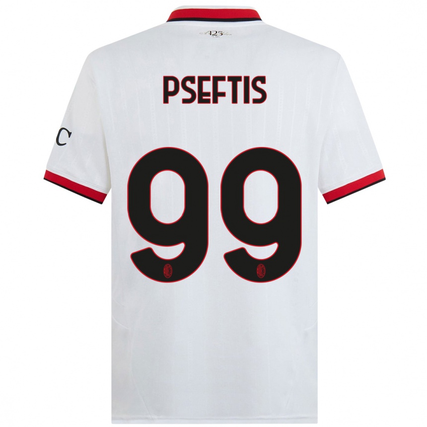 Enfant Football Maillot Fotios Pseftis #99 Blanc Noir Rouge Tenues Extérieur 2024/25