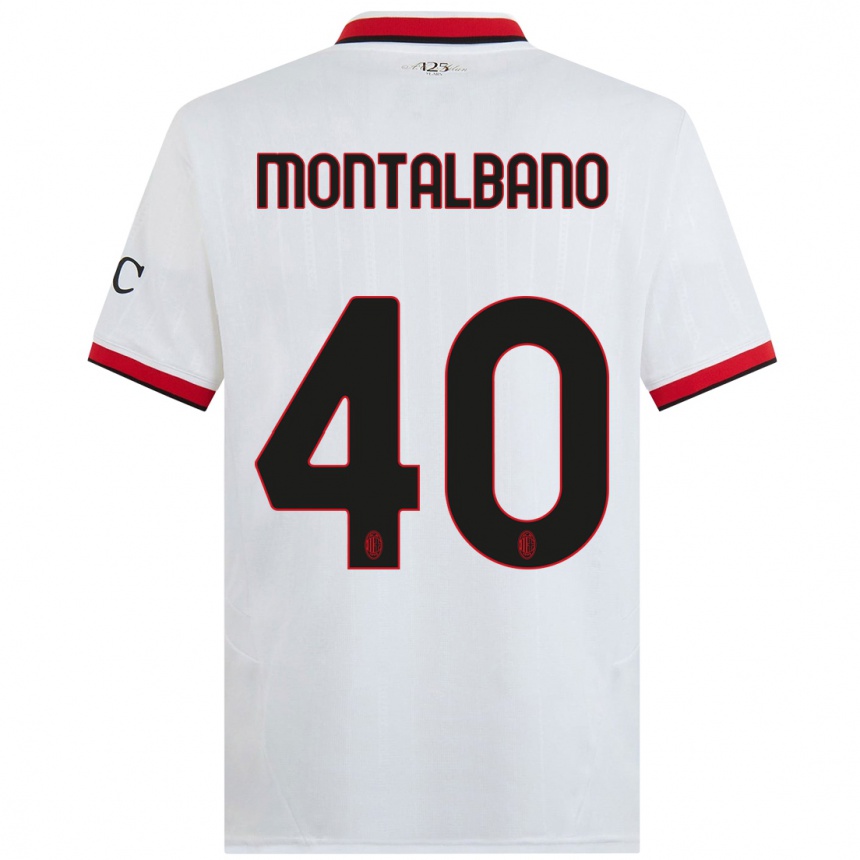 Enfant Football Maillot Nicolo Montalbano #40 Blanc Noir Rouge Tenues Extérieur 2024/25