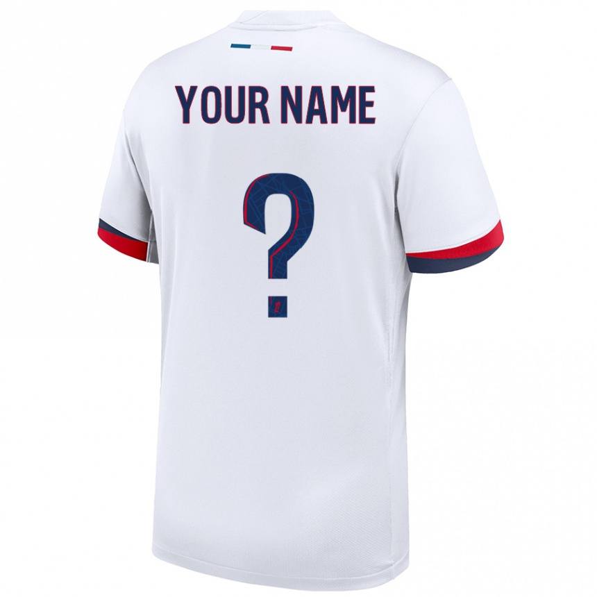 Enfant Football Maillot Votre Nom #0 Blanc Bleu Rouge Tenues Extérieur 2024/25