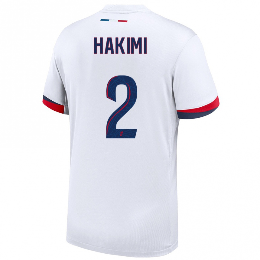 Enfant Football Maillot Achraf Hakimi #2 Blanc Bleu Rouge Tenues Extérieur 2024/25