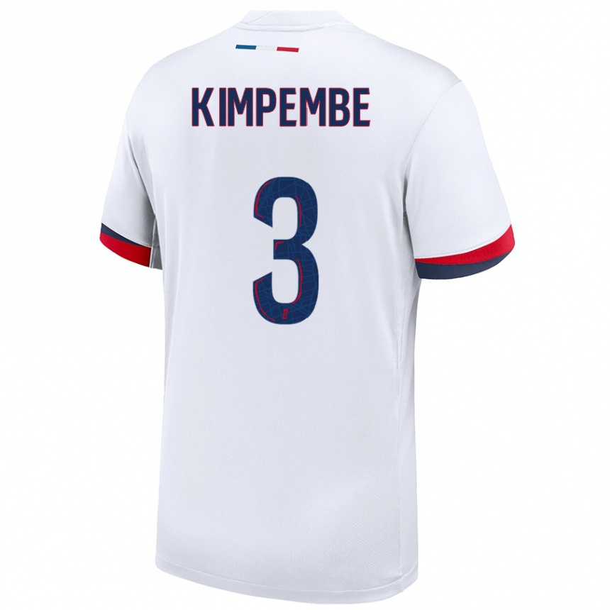 Enfant Football Maillot Presnel Kimpembe #3 Blanc Bleu Rouge Tenues Extérieur 2024/25