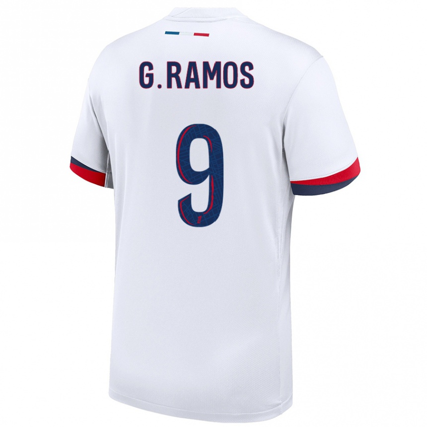 Enfant Football Maillot Gonçalo Ramos #9 Blanc Bleu Rouge Tenues Extérieur 2024/25