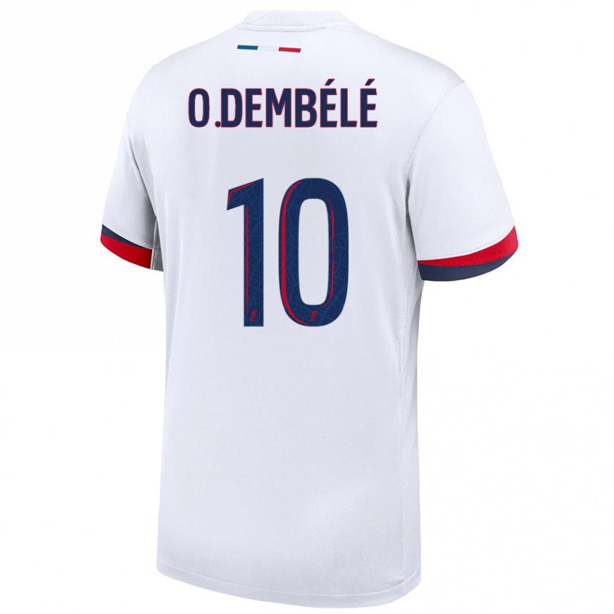 Enfant Football Maillot Ousmane Dembélé #10 Blanc Bleu Rouge Tenues Extérieur 2024/25