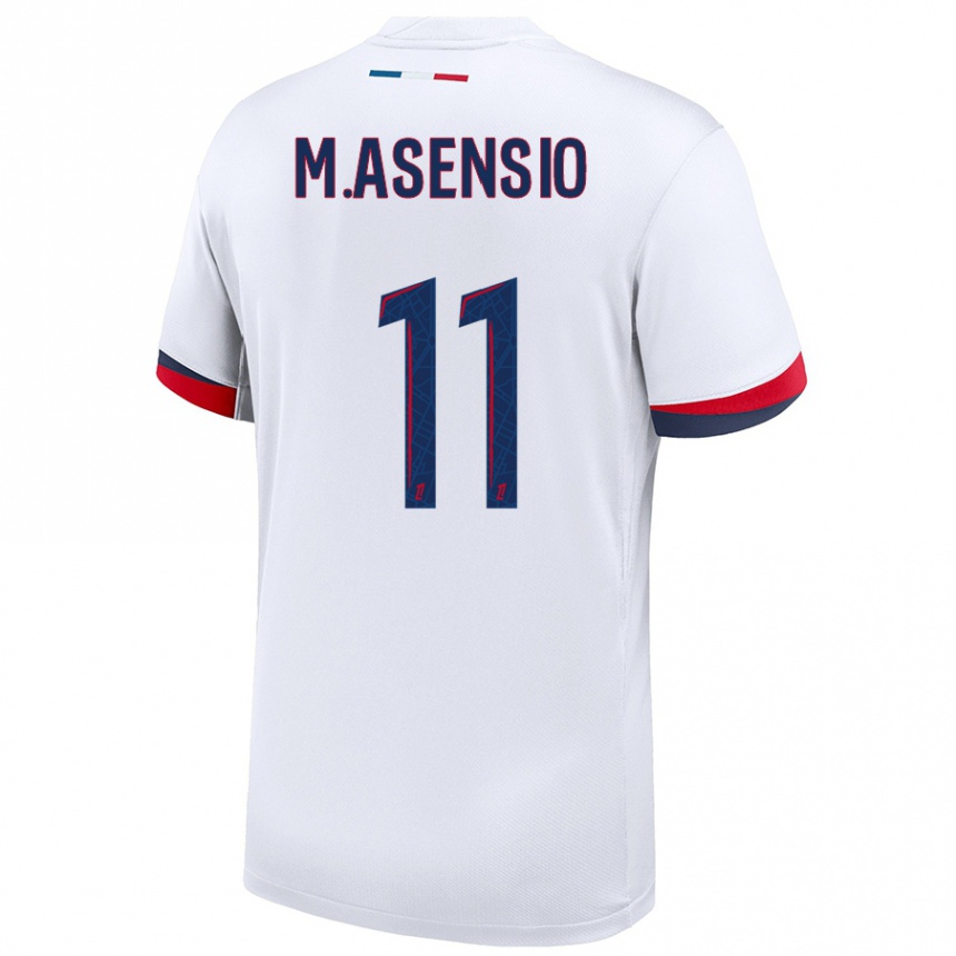 Enfant Football Maillot Marco Asensio #11 Blanc Bleu Rouge Tenues Extérieur 2024/25