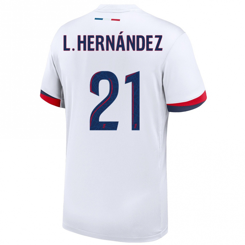 Enfant Football Maillot Lucas Hernandez #21 Blanc Bleu Rouge Tenues Extérieur 2024/25