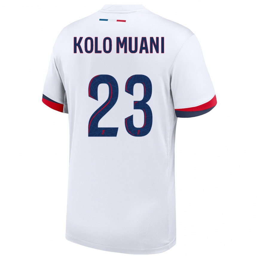 Enfant Football Maillot Randal Kolo Muani #23 Blanc Bleu Rouge Tenues Extérieur 2024/25