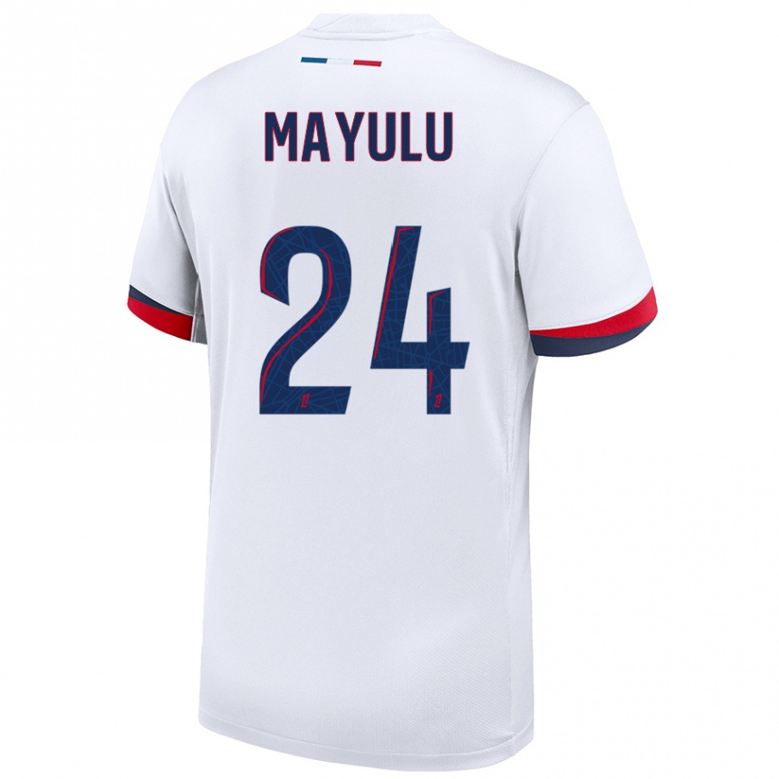 Enfant Football Maillot Senny Mayulu #24 Blanc Bleu Rouge Tenues Extérieur 2024/25