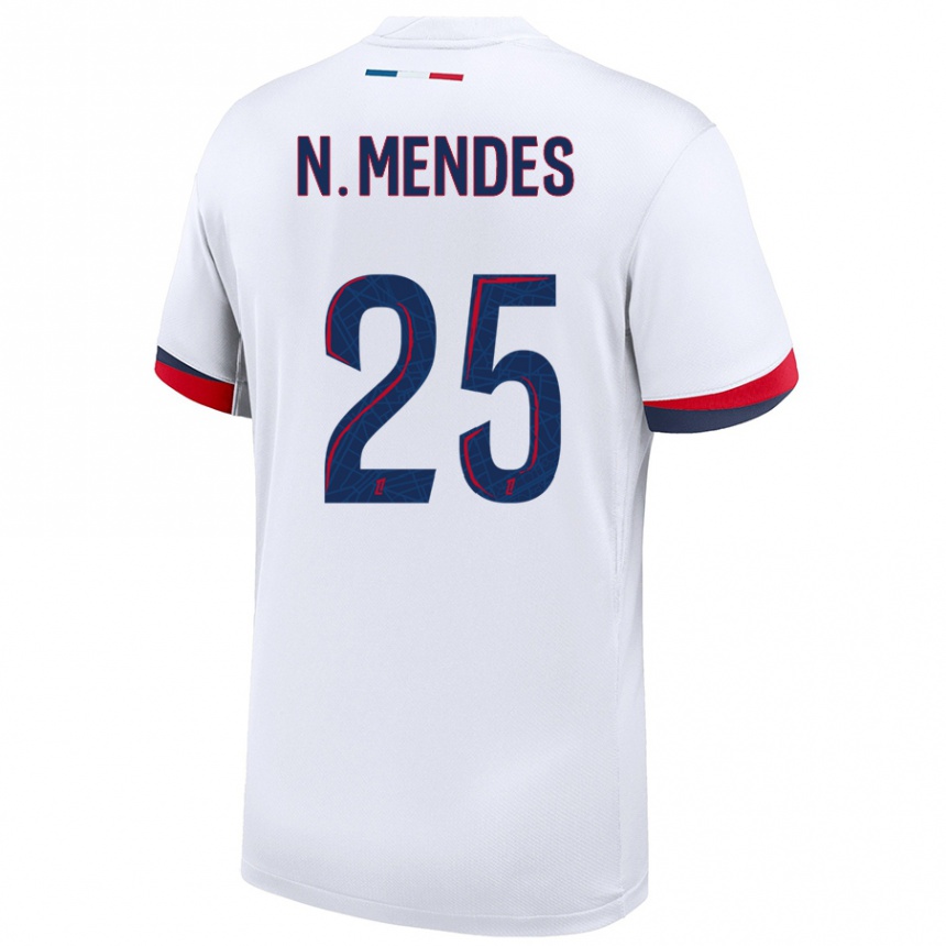 Enfant Football Maillot Nuno Mendes #25 Blanc Bleu Rouge Tenues Extérieur 2024/25